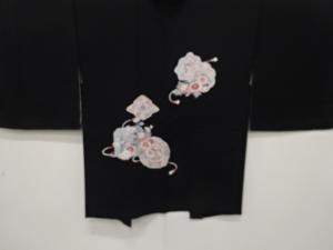 未使用品　草花に絵皿模様　絵羽織